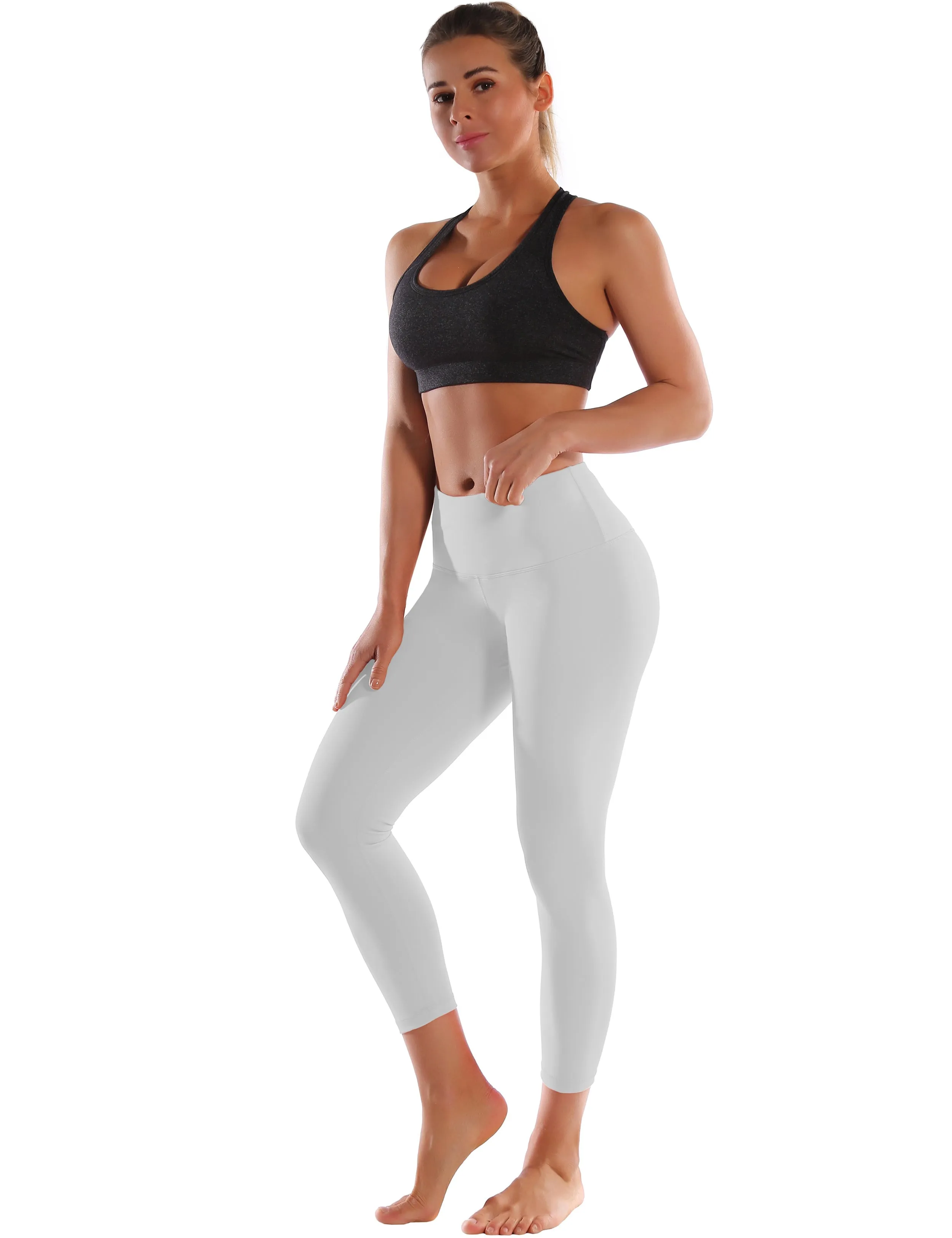 22" High Waist Crop Tight Capris lightgray_Jogging