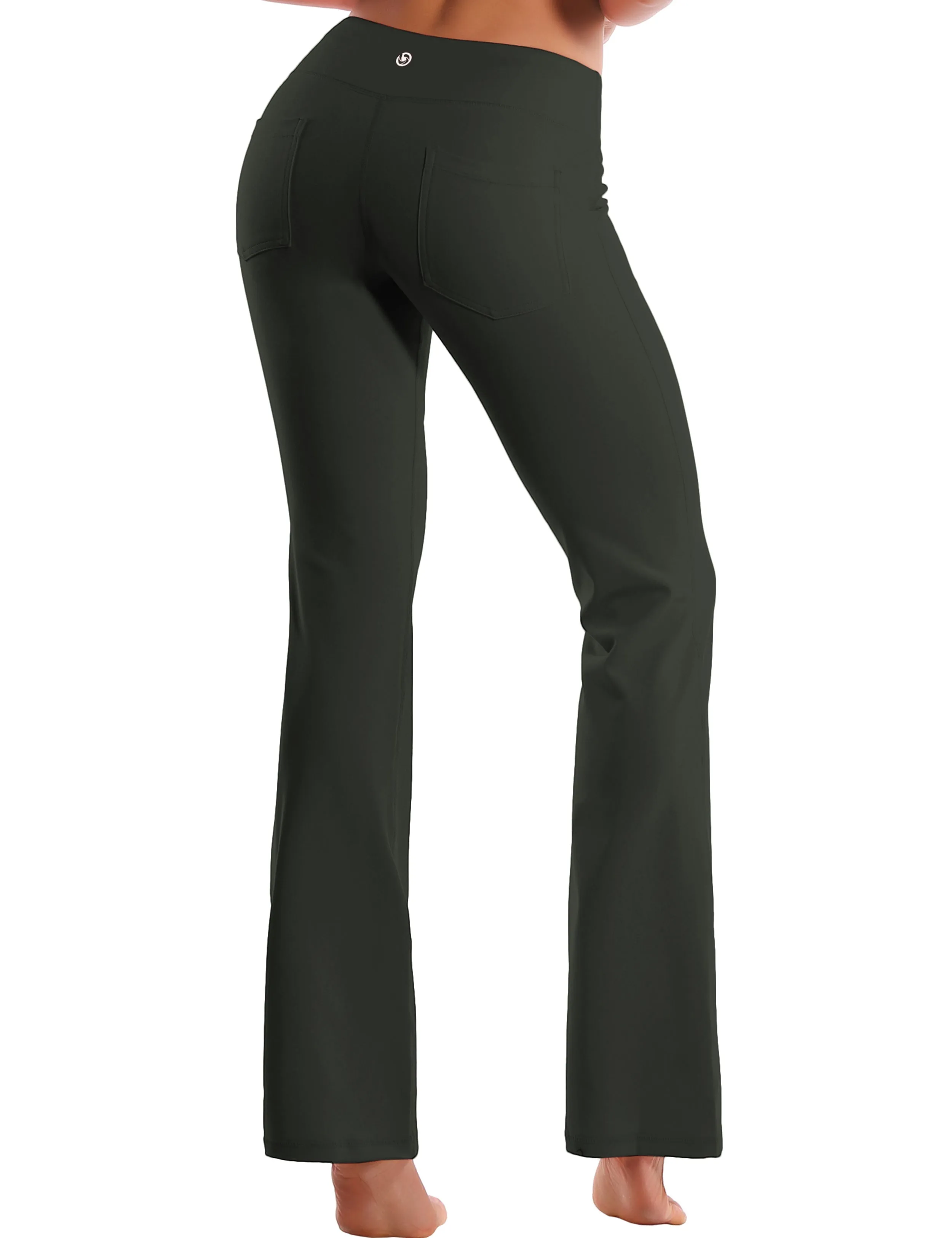 29" 31" 33" 35" 37"  Back Pockets Bootcut Leggings olivegray_Jogging
