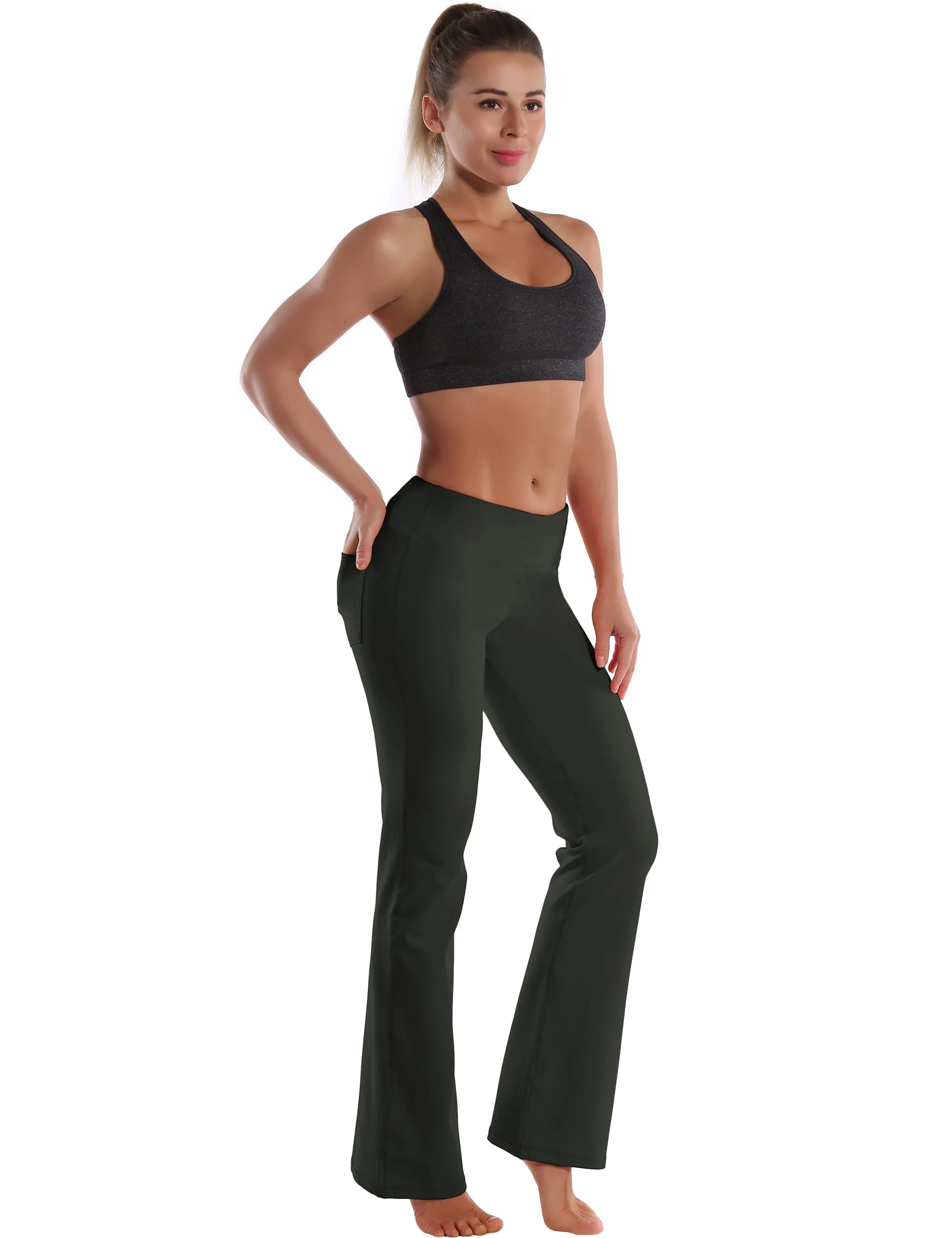 29" 31" 33" 35" 37"  Back Pockets Bootcut Leggings olivegray_Jogging