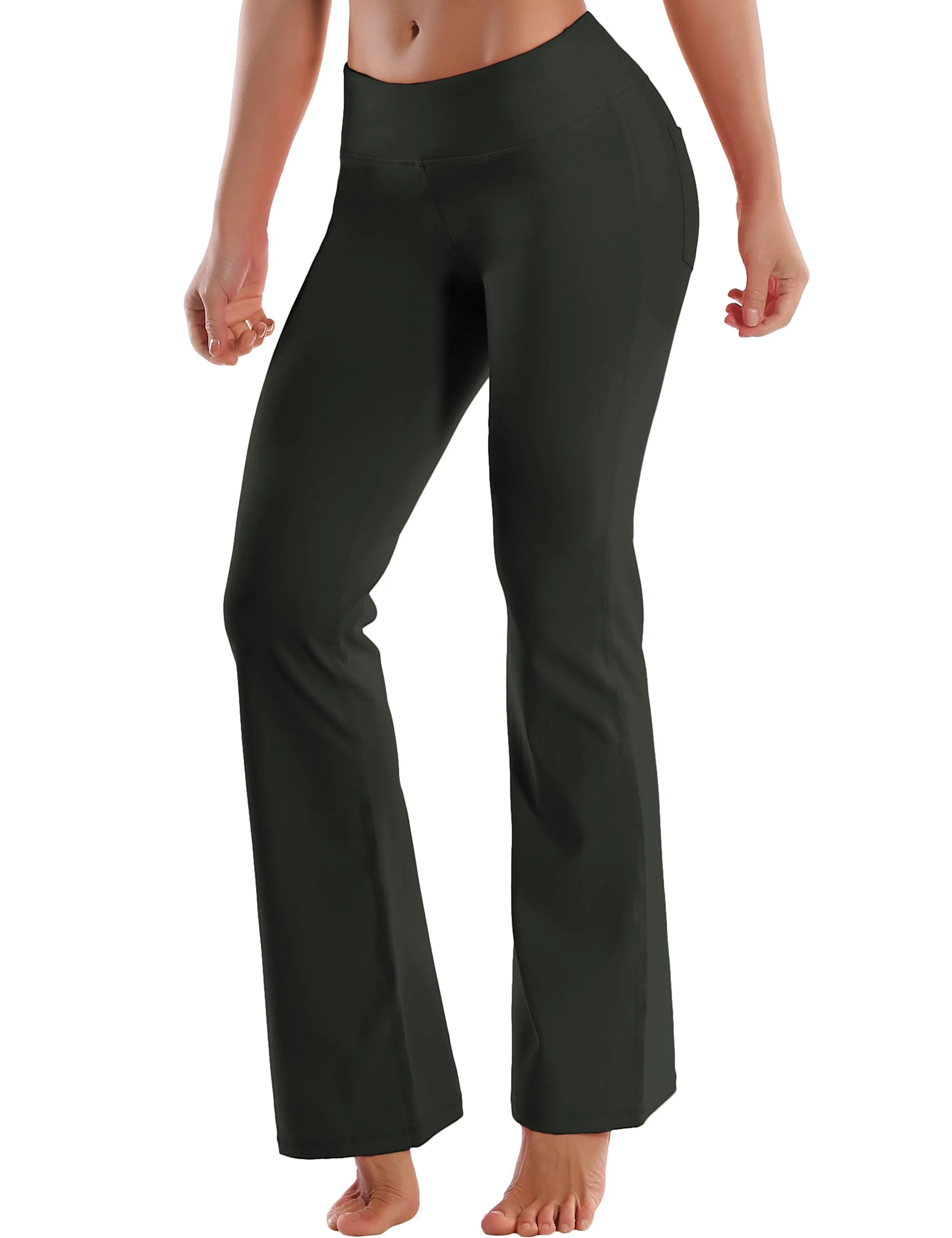 29" 31" 33" 35" 37"  Back Pockets Bootcut Leggings olivegray_Jogging