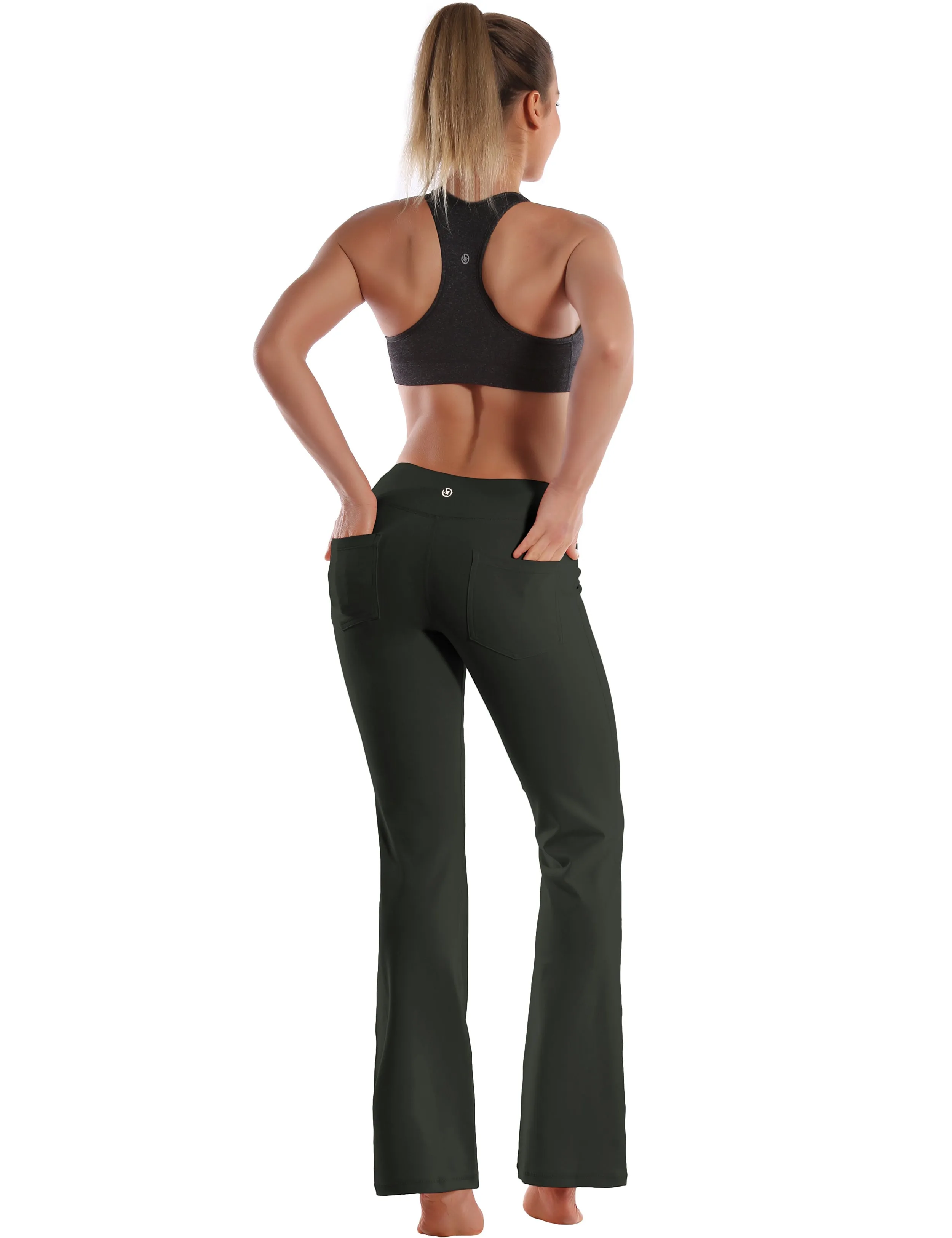 29" 31" 33" 35" 37"  Back Pockets Bootcut Leggings olivegray_Jogging
