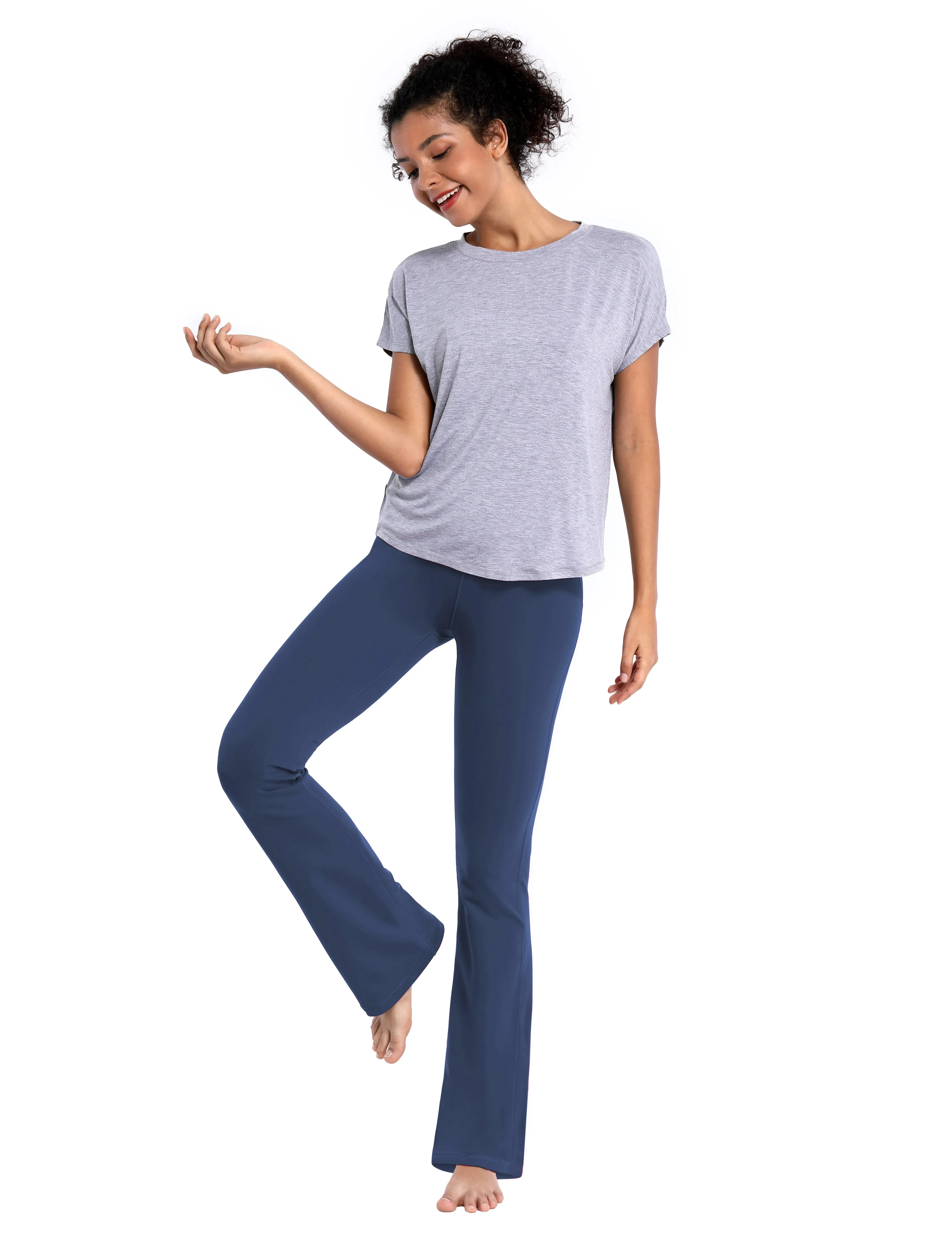 29" 31" 33" 35" 37"  Back Pockets Bootcut Leggings purplishblue_Jogging