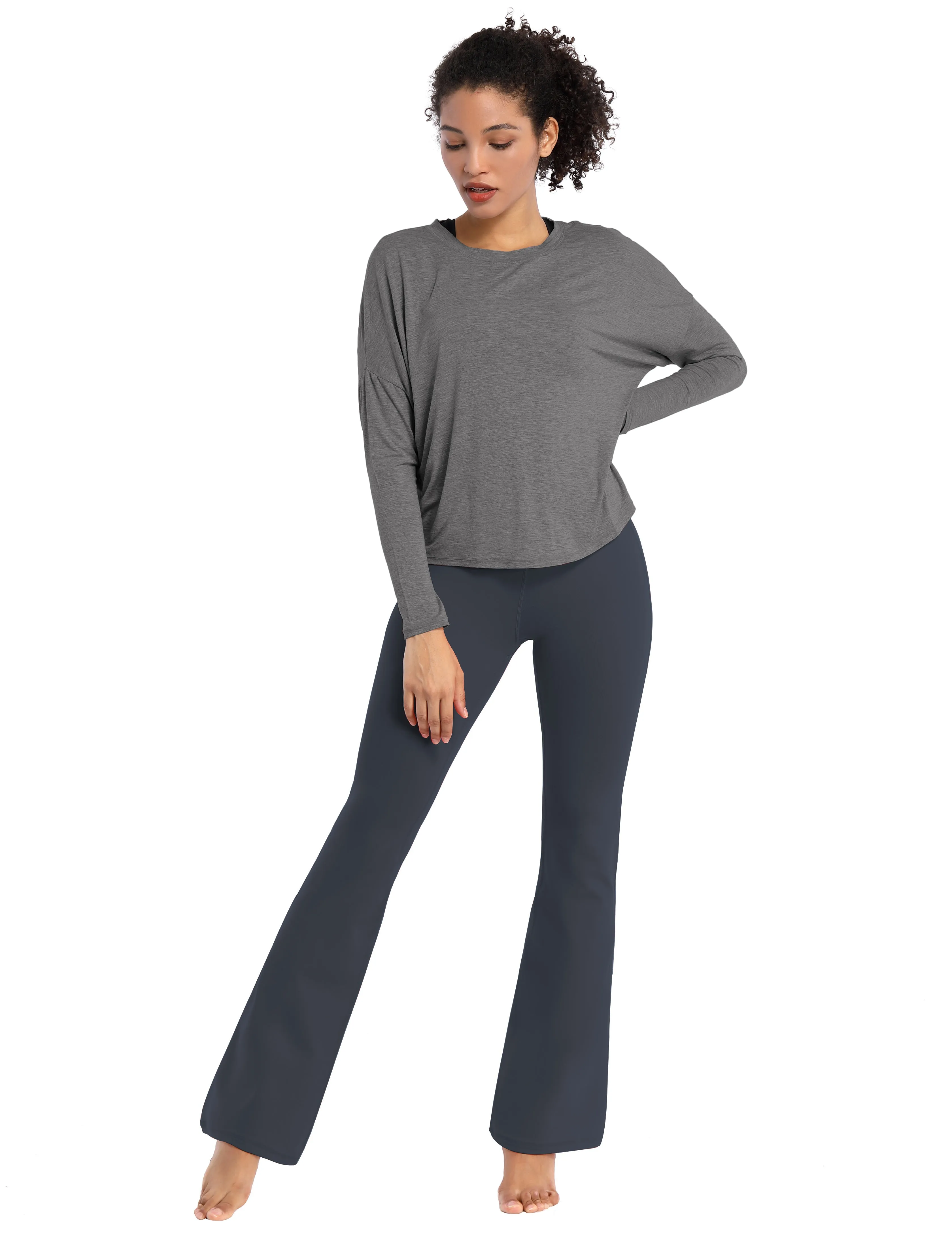 29" 31" 33" 35" Cotton Nylon Bootcut Leggings shadowcharcoal_Jogging