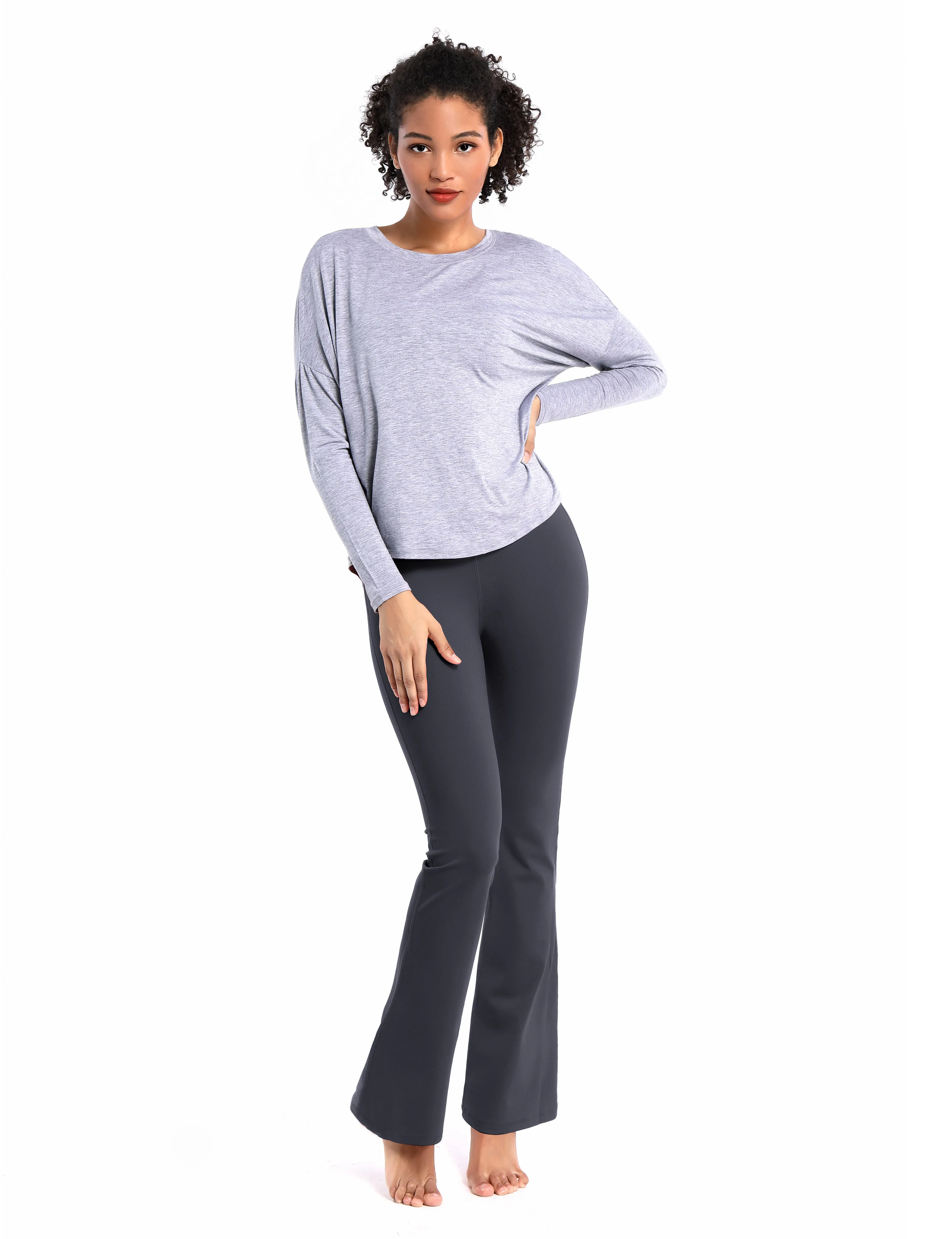 29" 31" 33" 35" Cotton Nylon Bootcut Leggings shadowcharcoal_Jogging