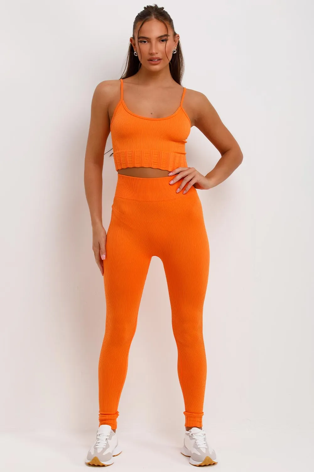 3 Piece Gym Set Ribbed Co Ord Orange