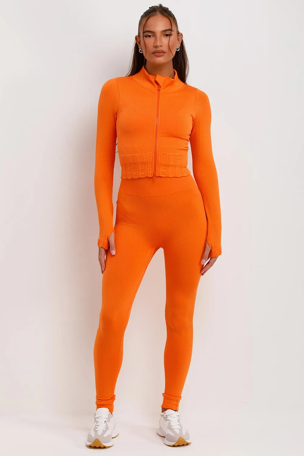 3 Piece Gym Set Ribbed Co Ord Orange