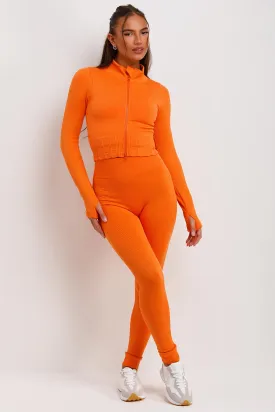 3 Piece Gym Set Ribbed Co Ord Orange