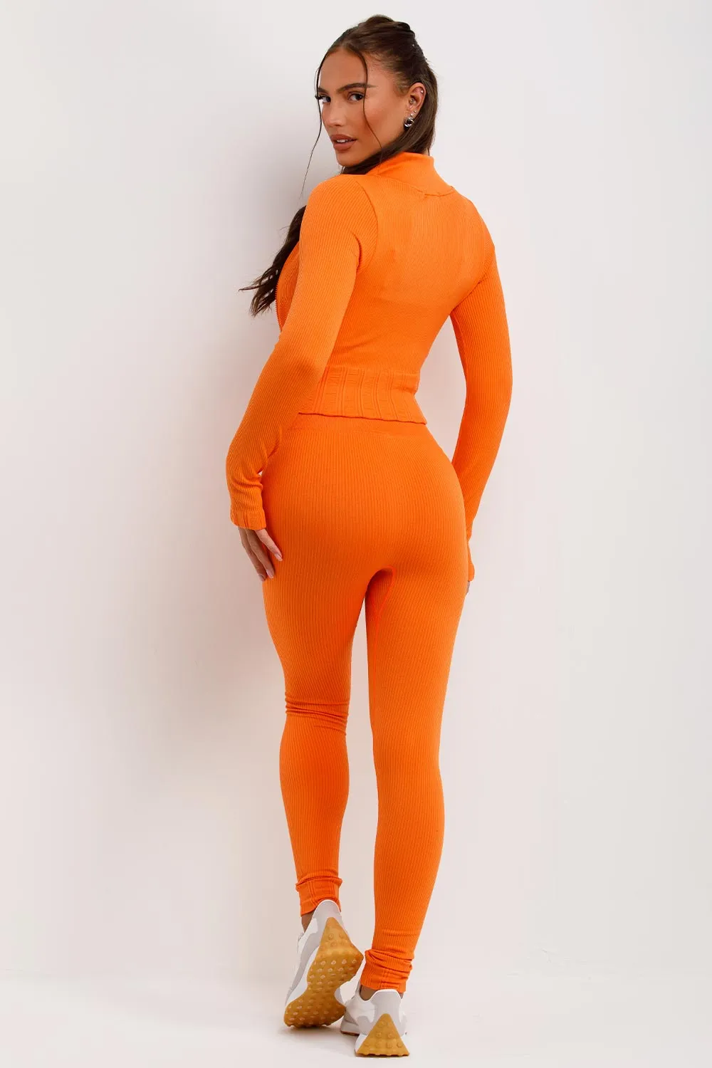 3 Piece Gym Set Ribbed Co Ord Orange