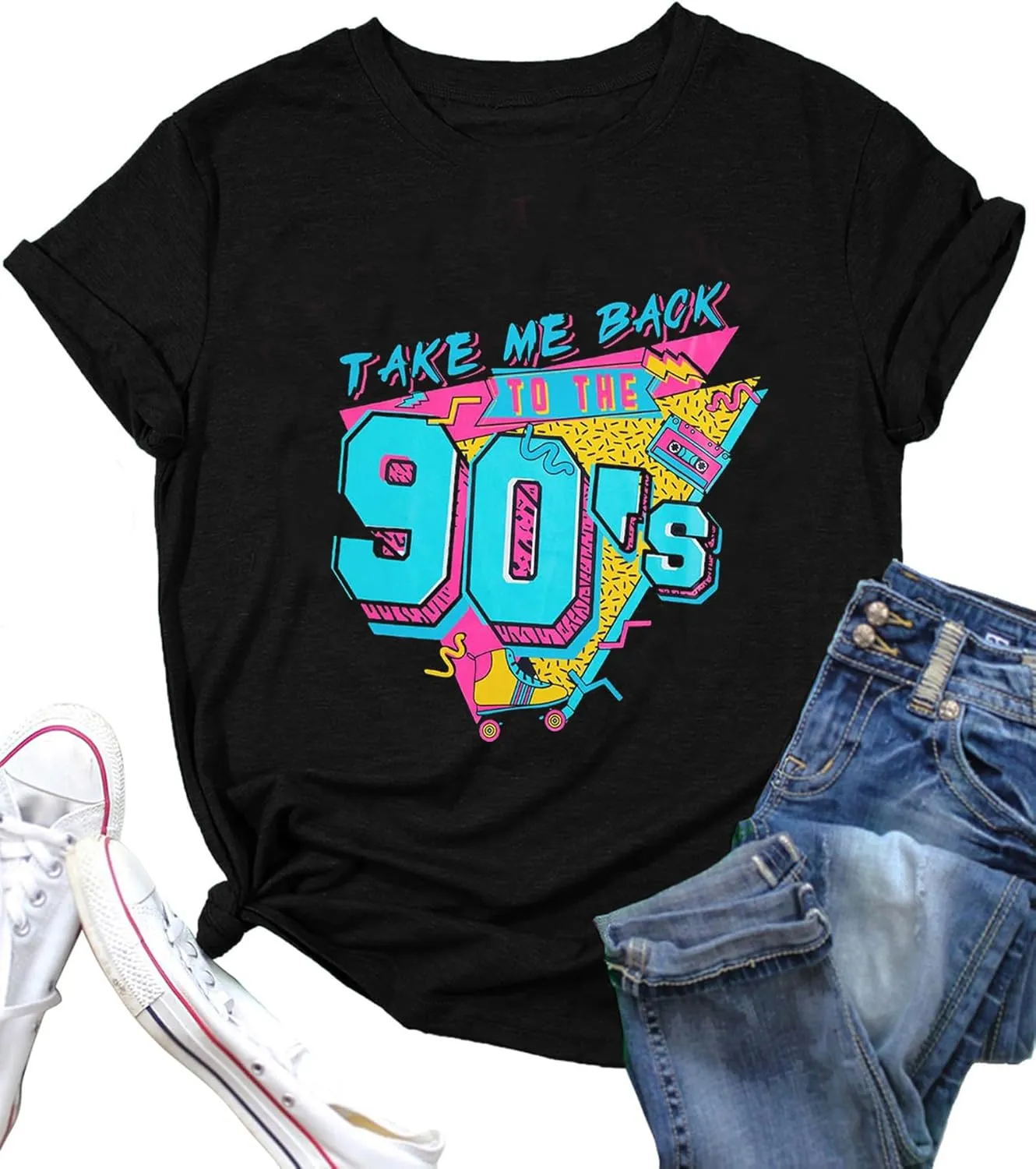 90s Womens T-Shirt 80s Baby 90s Made Me Shirts Neon Vintage 90s Theme Outfit Party Casual Tees Tops