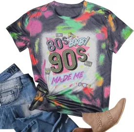90s Womens T-Shirt 80s Baby 90s Made Me Shirts Neon Vintage 90s Theme Outfit Party Casual Tees Tops