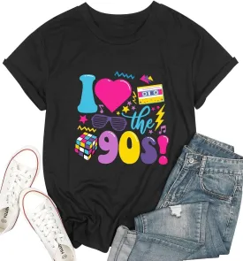 90s Womens T-Shirt 80s Baby 90s Made Me Shirts Neon Vintage 90s Theme Outfit Party Casual Tees Tops