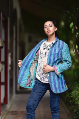 Austin, X Small, Boyfriend Blazer, Jacket Made with Vintage Kantha Fabric