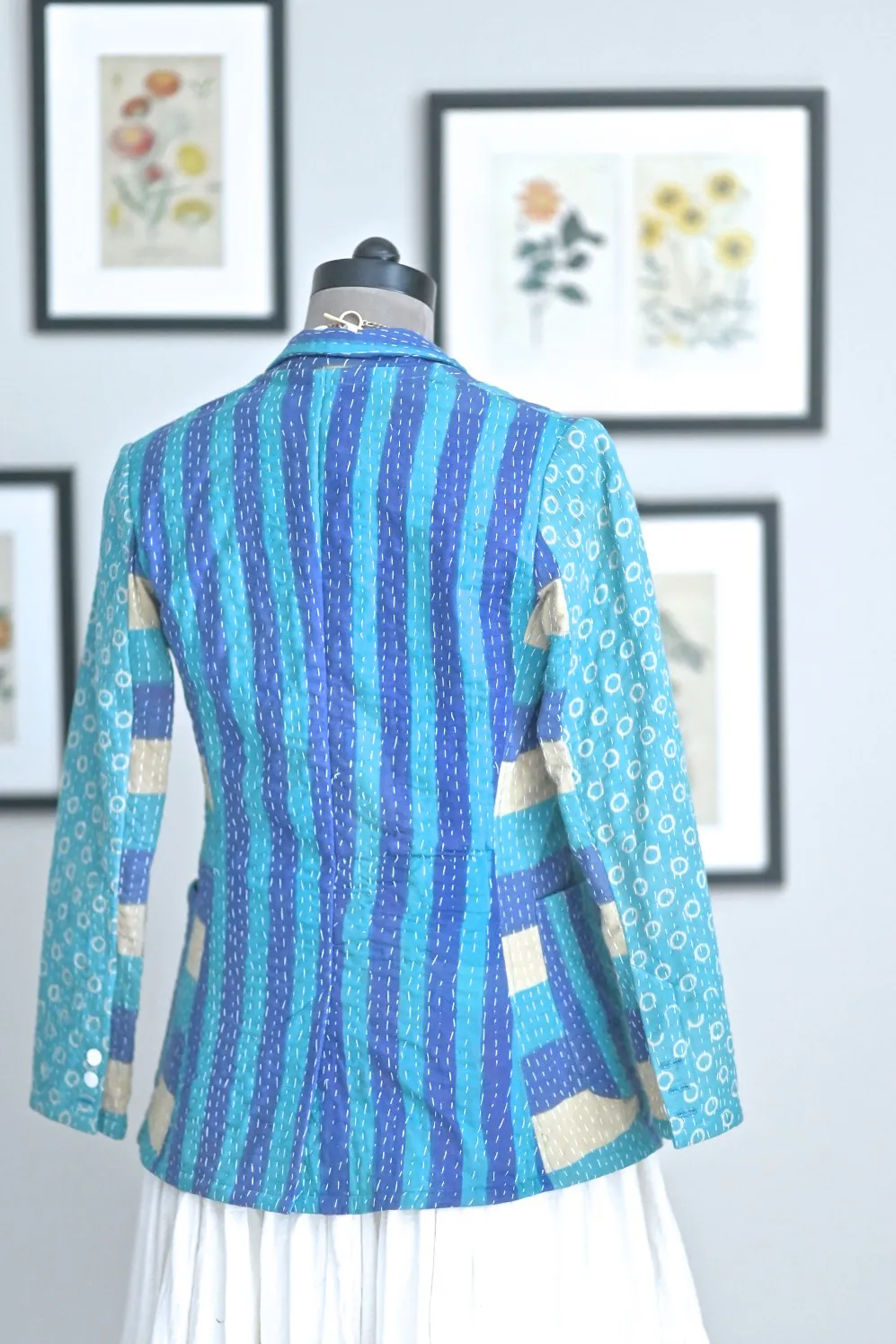 Austin, X Small, Boyfriend Blazer, Jacket Made with Vintage Kantha Fabric