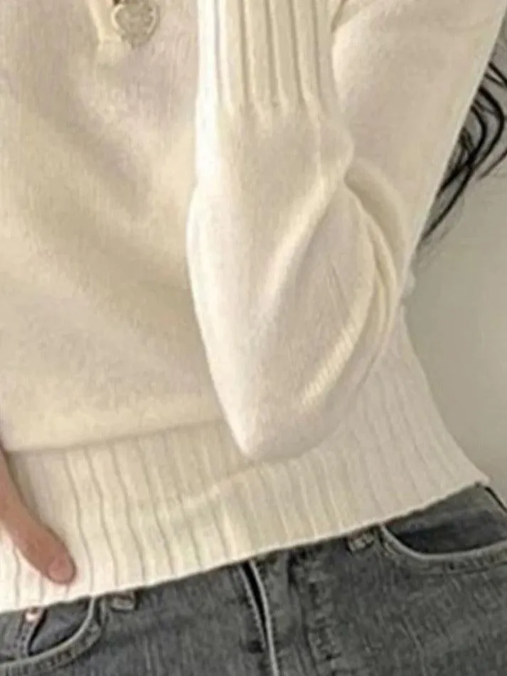 Back To School Sonicelife Solid Color V Neck Slim Short Polo Sweater
