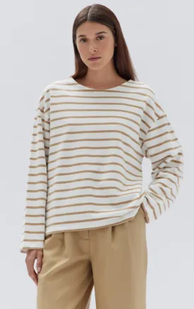 Bateau Organic Long Sleeve Tee Tan White Stripe