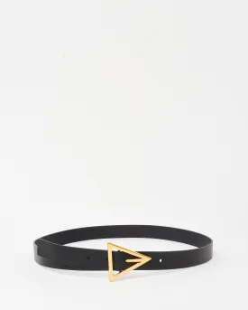 Bottega Veneta Black Leather Gold Triangle Belt - 90/36