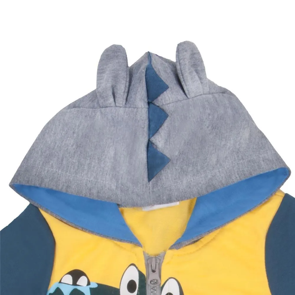 Boys Color Block Crocodile Dinosaur Printed Hooded Jackets Wholesale