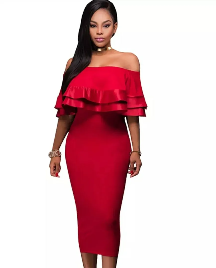 Brielle Off Shoulder Ruffles Dress-Plus Size