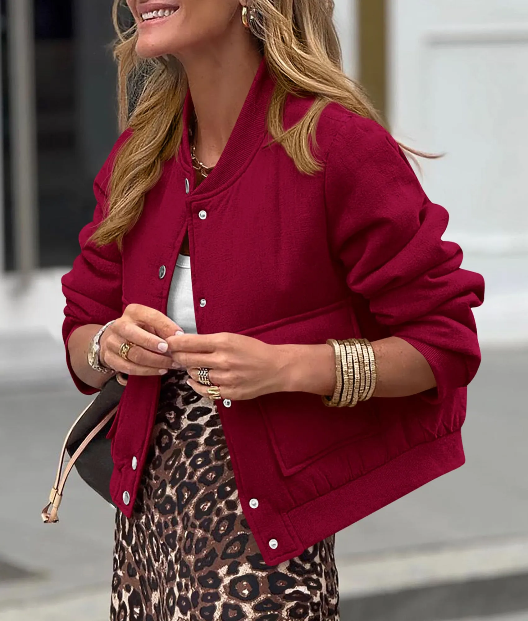Casual Long Sleeve Button up Lightweight Varsity Bomber Jackets