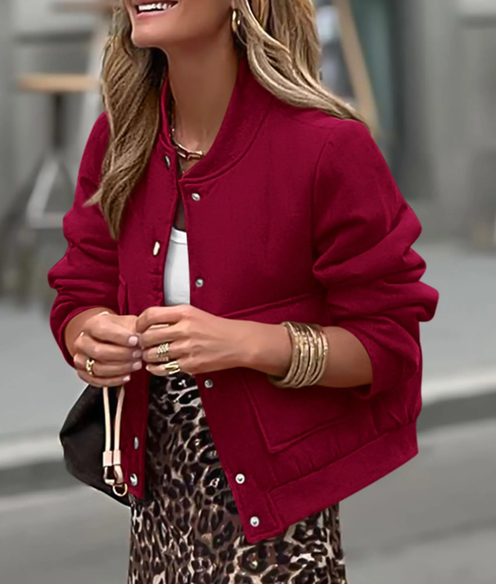 Casual Long Sleeve Button up Lightweight Varsity Bomber Jackets
