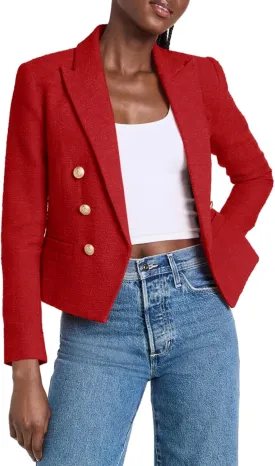 Cicy Bell Women Cropped Tweed Blazer Jackets Lapel Open Front Long Sleeve Business Suit Jackets with Pocket