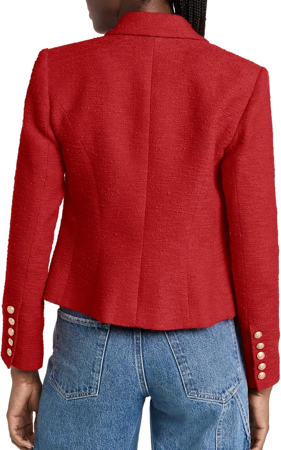 Cicy Bell Women Cropped Tweed Blazer Jackets Lapel Open Front Long Sleeve Business Suit Jackets with Pocket