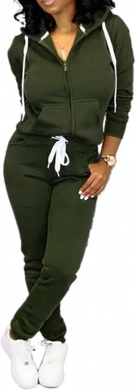 CLOCOR Track Suits for Women Set - Casual 2 Piece Outfits Sweatsuit Pocket Hoodies Long Sleeve with Patchwork Pants Set