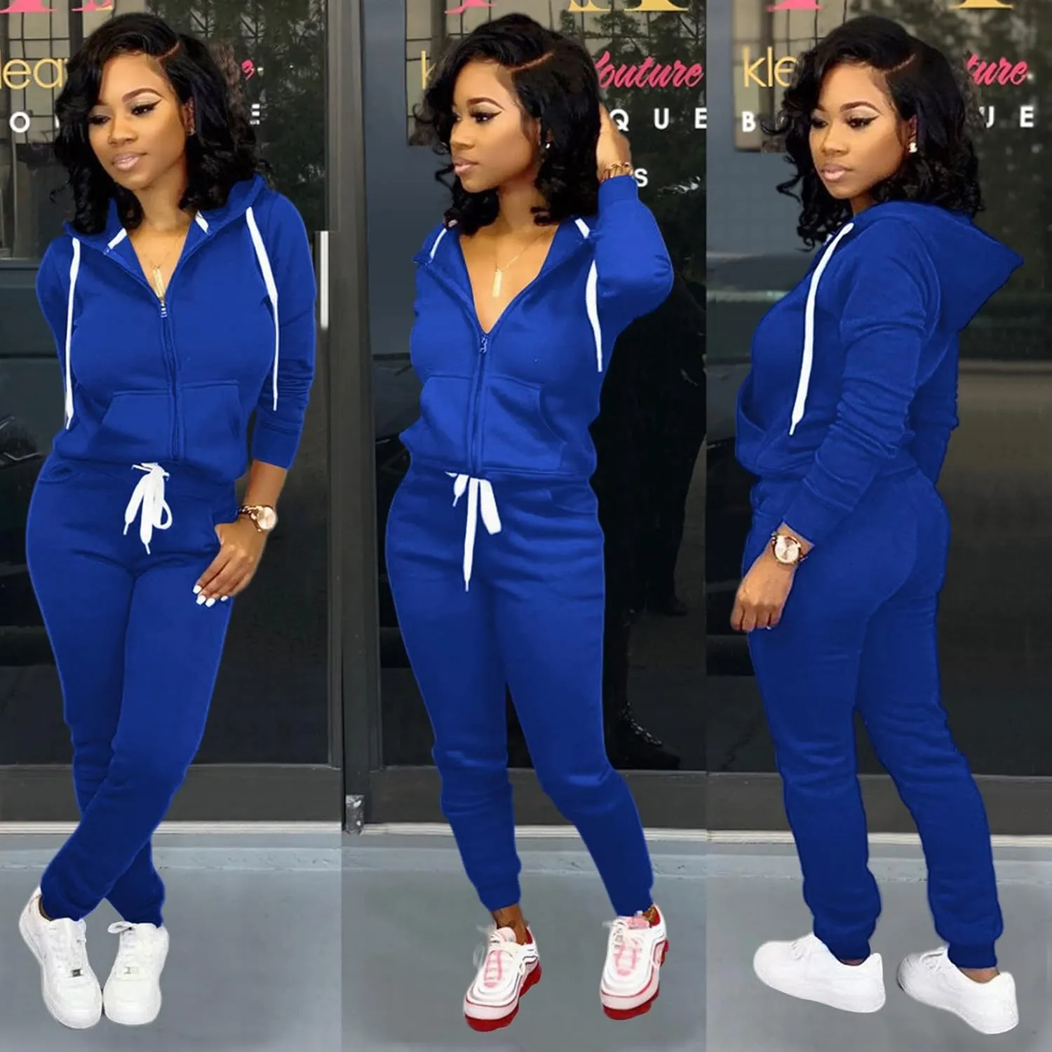 CLOCOR Track Suits for Women Set - Casual 2 Piece Outfits Sweatsuit Pocket Hoodies Long Sleeve with Patchwork Pants Set