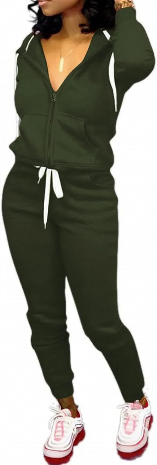 CLOCOR Track Suits for Women Set - Casual 2 Piece Outfits Sweatsuit Pocket Hoodies Long Sleeve with Patchwork Pants Set