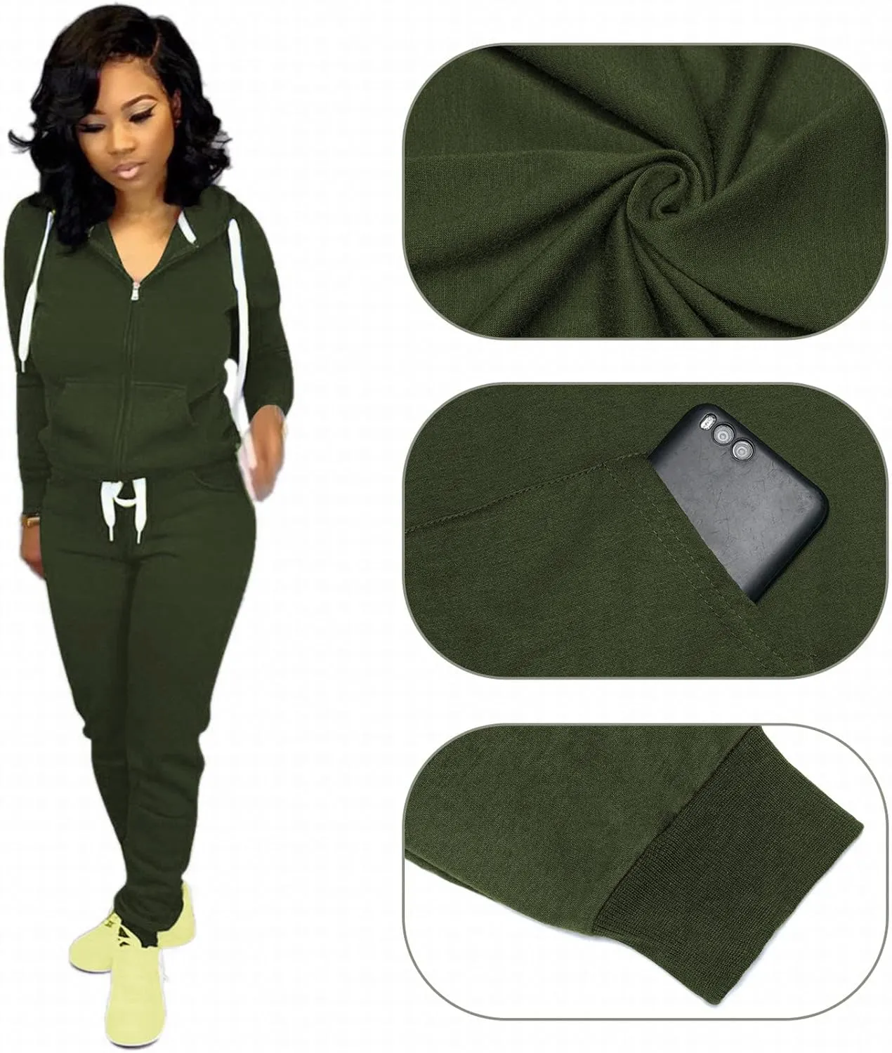 CLOCOR Track Suits for Women Set - Casual 2 Piece Outfits Sweatsuit Pocket Hoodies Long Sleeve with Patchwork Pants Set