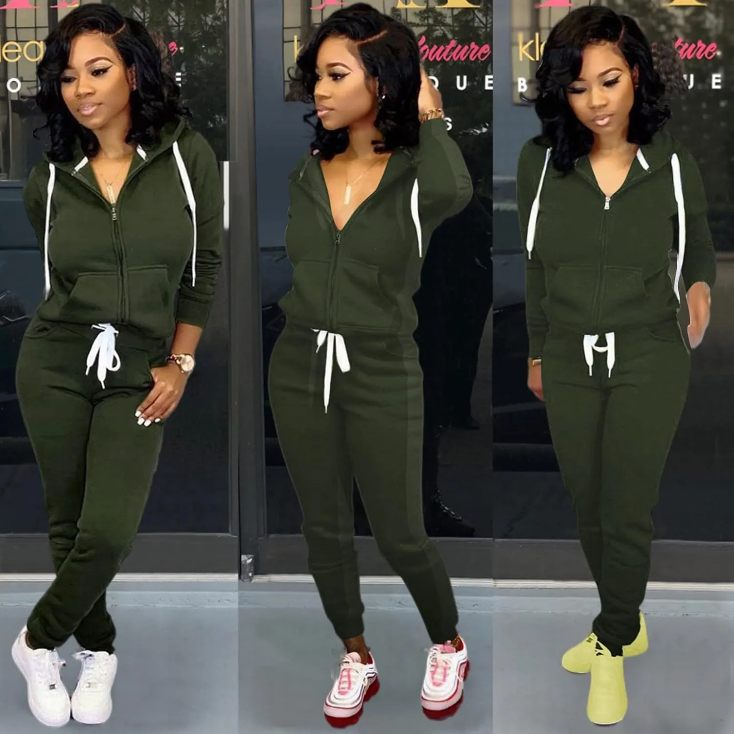 CLOCOR Track Suits for Women Set - Casual 2 Piece Outfits Sweatsuit Pocket Hoodies Long Sleeve with Patchwork Pants Set