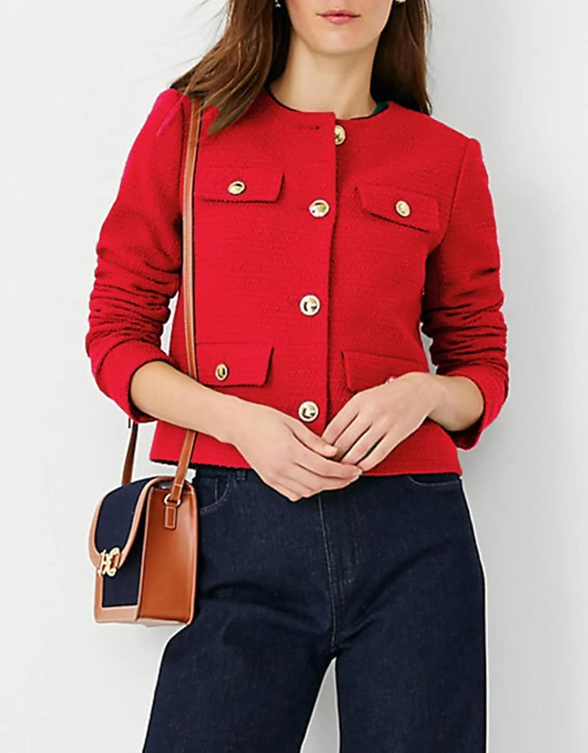 Cropped Tweed Blazer Jackets for Women Elegant Slim Collarless Business Casual Outfits Spring Jackets