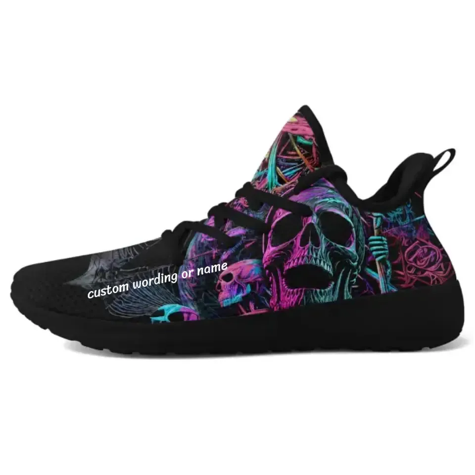 Customized Working Shoes with Skull Theme, Personalizable Names Tailored for Enthusiasts of Edgy Elegance,FN-051-23025001,Winter Sneakers,Outdoor Boots,Comfy Winter Boots