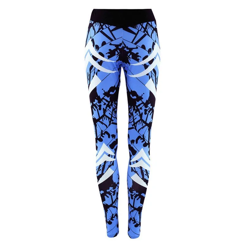 Dark Blue Printed Tight Gym Leggings - GlamzLife