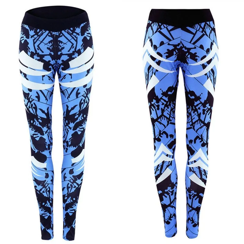 Dark Blue Printed Tight Gym Leggings - GlamzLife