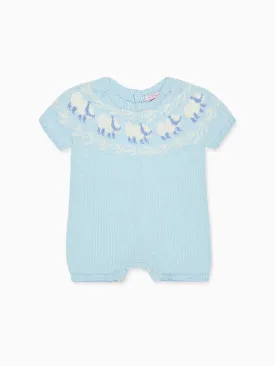 Dusty Blue Cordero Cotton Baby Knitted Playsuit