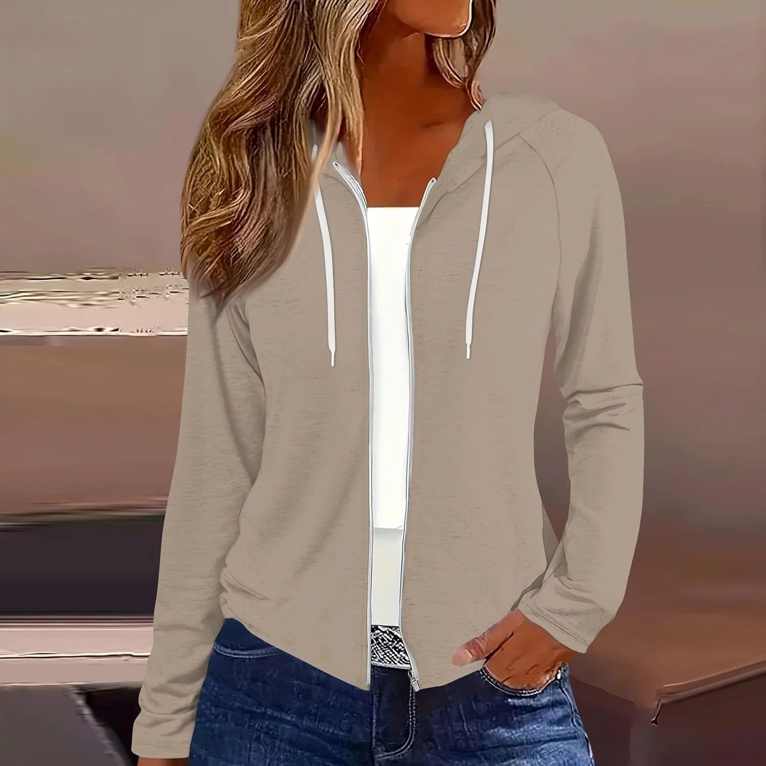 Fall Jackets for Women 2024 Fashion Full Zip Up Hoodie Long Sleeve Cropped Sweatshirt Jackets Casual Comfy Coats Tops