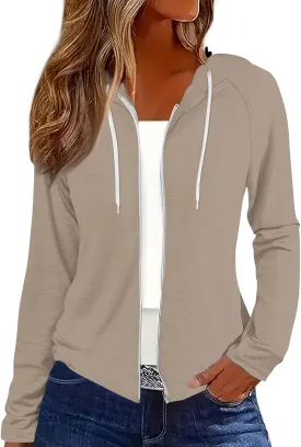 Fall Jackets for Women 2024 Fashion Full Zip Up Hoodie Long Sleeve Cropped Sweatshirt Jackets Casual Comfy Coats Tops