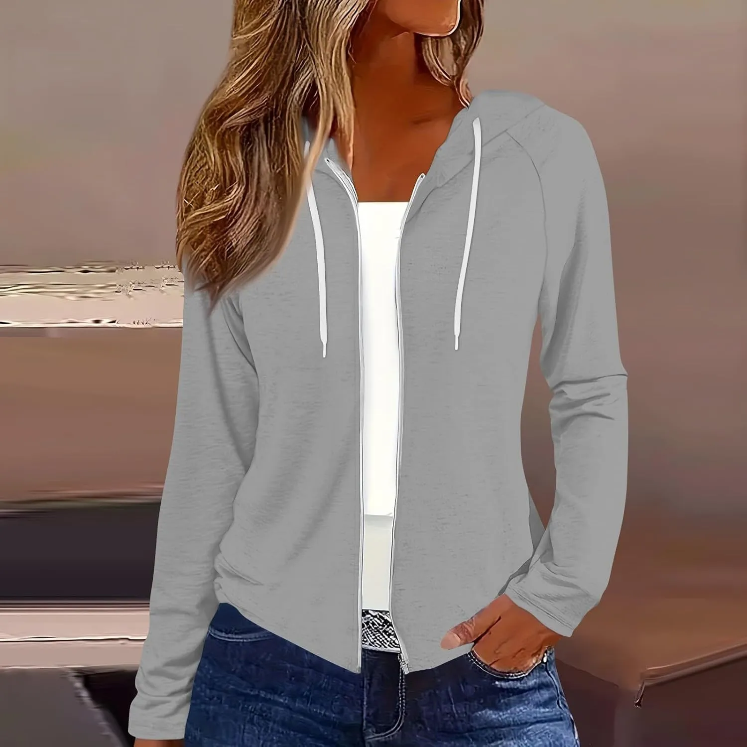 Fall Jackets for Women 2024 Fashion Full Zip Up Hoodie Long Sleeve Cropped Sweatshirt Jackets Casual Comfy Coats Tops