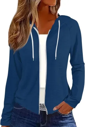 Fall Jackets for Women 2024 Fashion Full Zip Up Hoodie Long Sleeve Cropped Sweatshirt Jackets Casual Comfy Coats Tops