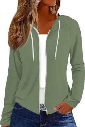 Fall Jackets for Women 2024 Fashion Full Zip Up Hoodie Long Sleeve Cropped Sweatshirt Jackets Casual Comfy Coats Tops