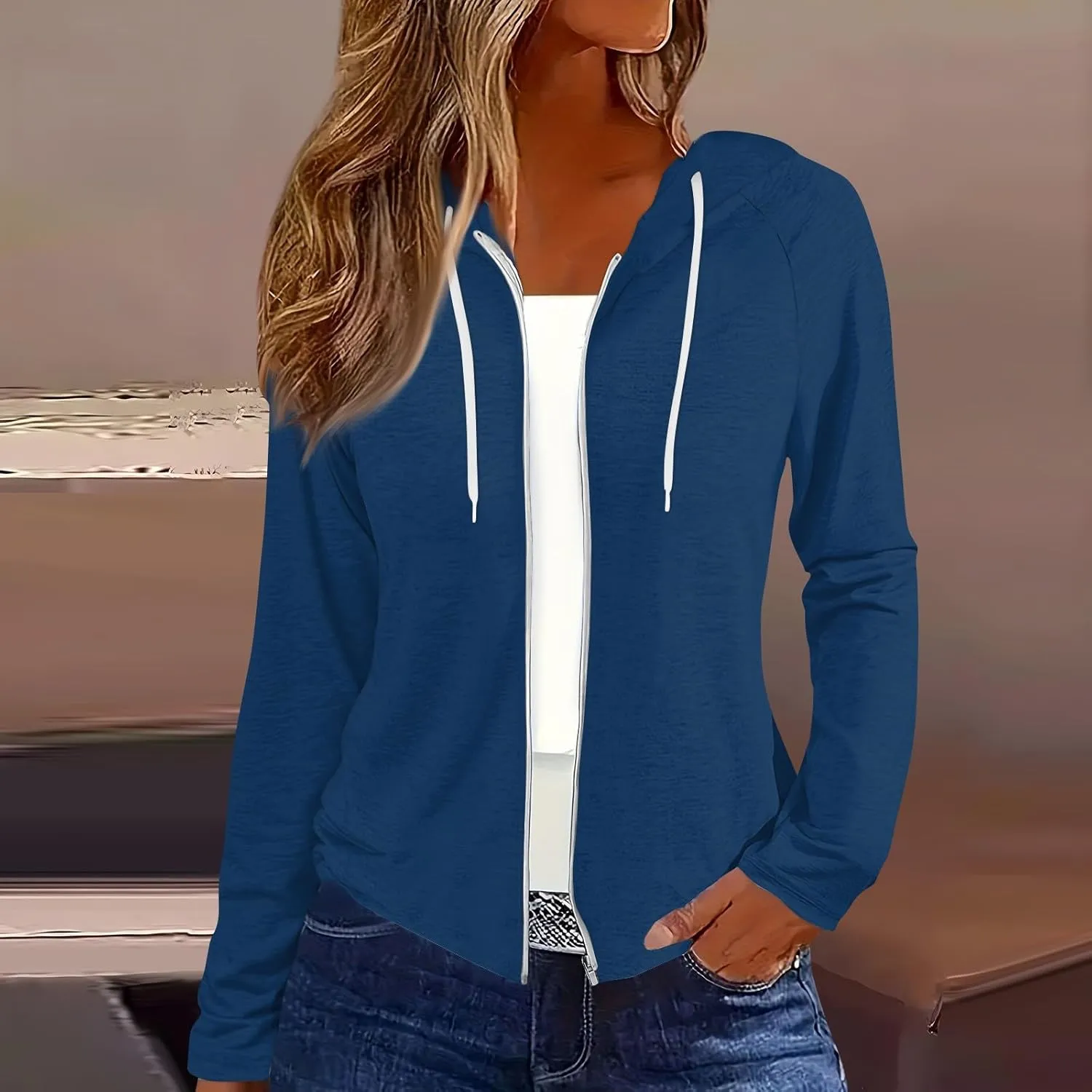 Fall Jackets for Women 2024 Fashion Full Zip Up Hoodie Long Sleeve Cropped Sweatshirt Jackets Casual Comfy Coats Tops