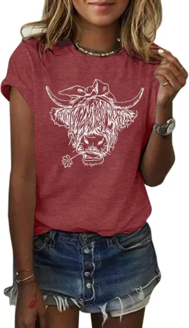 GEMLON Graphic T-Shirts for Women Loose Print Short Sleeve Tops Summer Casual Tees Shirt