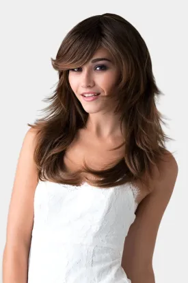 Long warm brown wig, layered, flicked tips: Selina