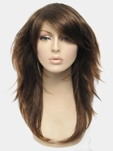 Long warm brown wig, layered, flicked tips: Selina