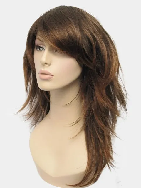 Long warm brown wig, layered, flicked tips: Selina