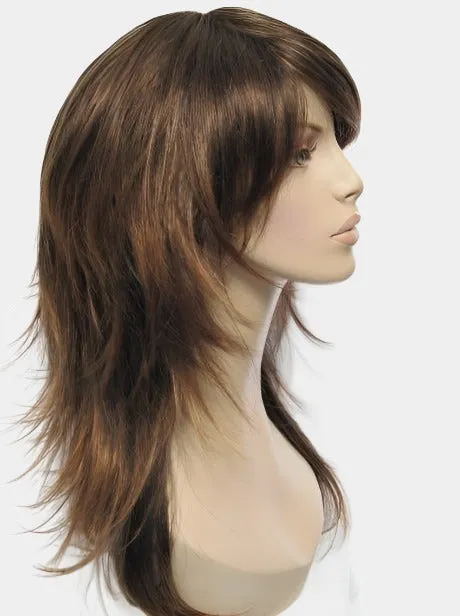 Long warm brown wig, layered, flicked tips: Selina
