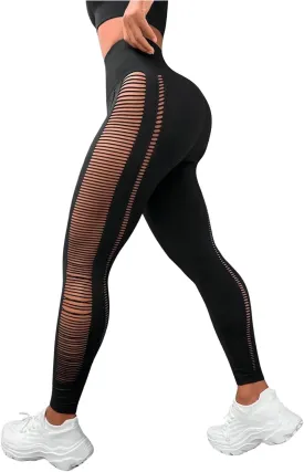 MakeMeChic Women's Cut Out Sexy Leggings Criss Cross Skinny Pants Party Clubwear