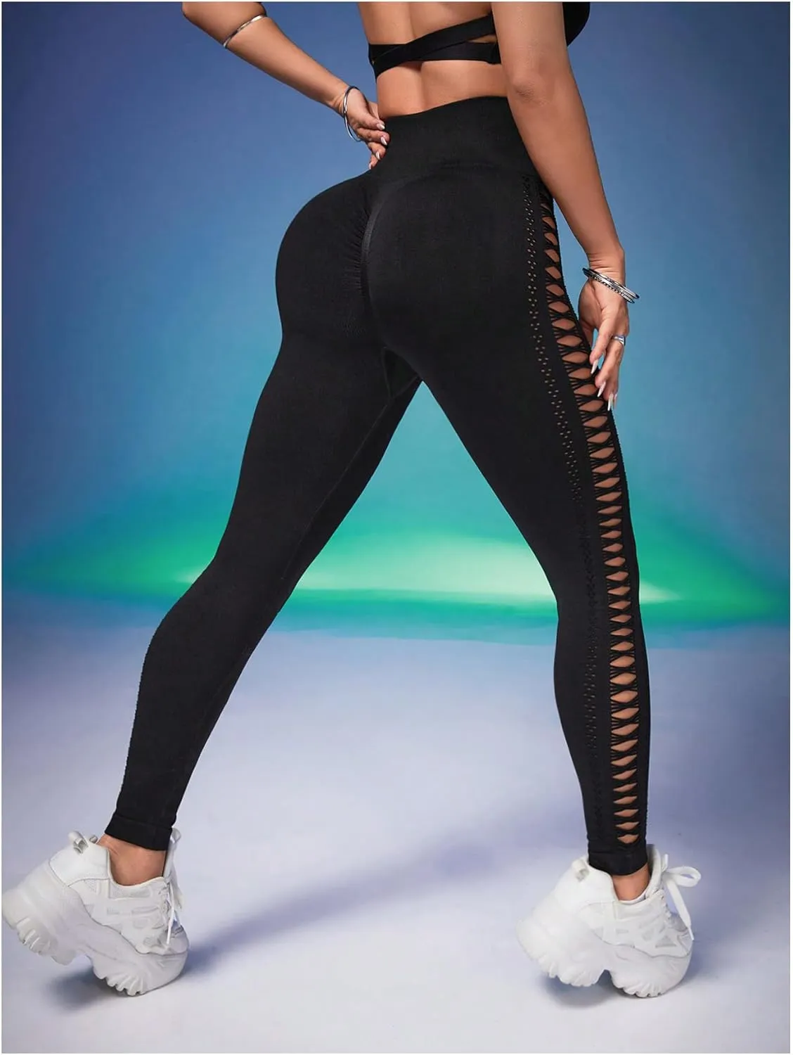 MakeMeChic Women's Cut Out Sexy Leggings Criss Cross Skinny Pants Party Clubwear
