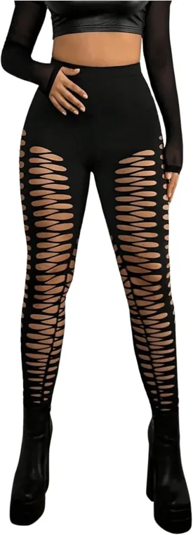 MakeMeChic Women's Cut Out Sexy Leggings Criss Cross Skinny Pants Party Clubwear